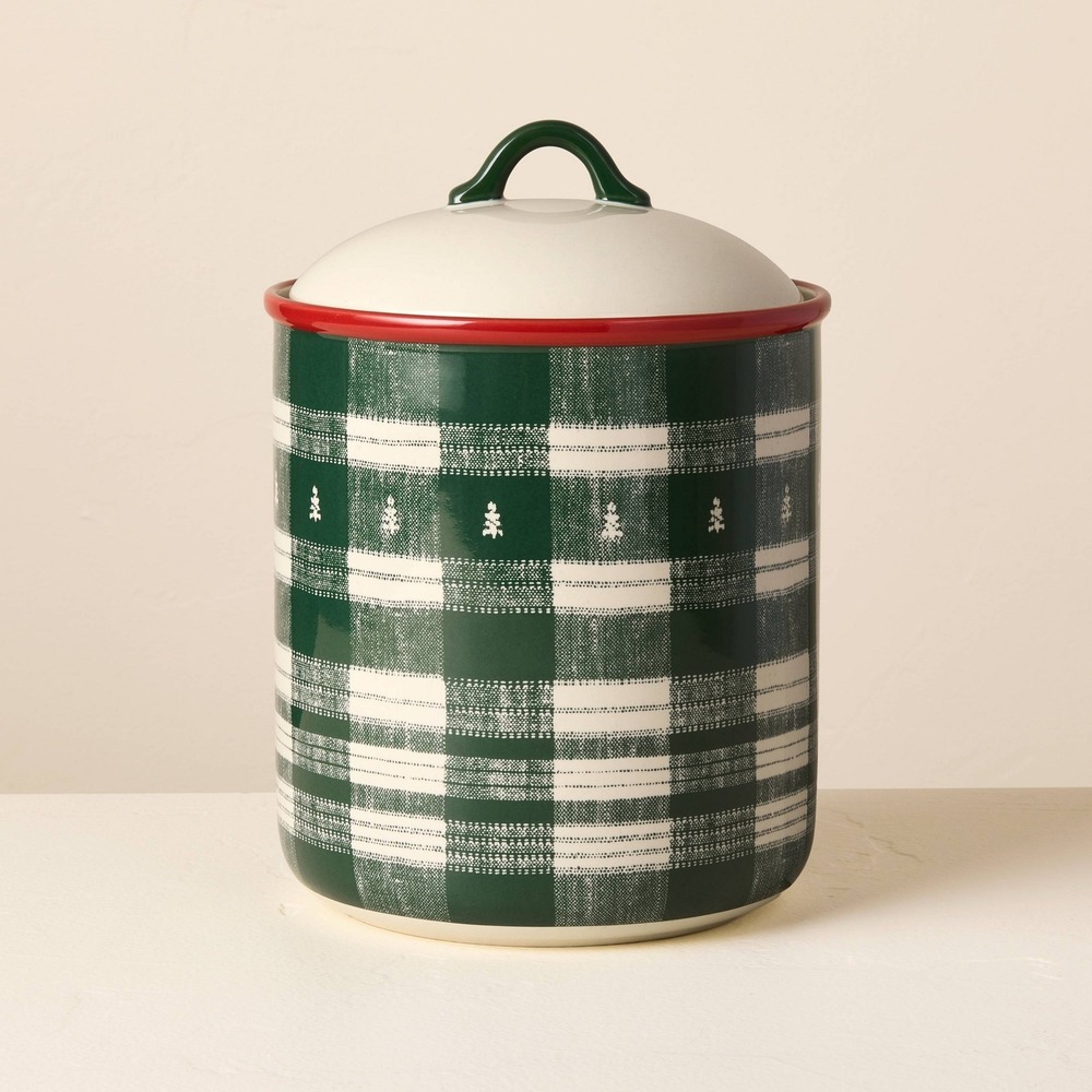 Stoneware Reactive Glaze Cookie Jar Green Plaid - Hearth & Hand Magnolia Target‎